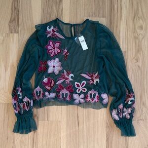 By Anthropologie Long-Sleeve
Embroidered Mesh Top